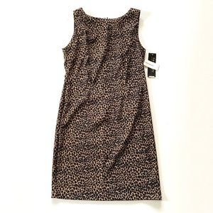 Vintage T & Company Petite Black & Brown Leopard Print Sleeveless Sheath Dress